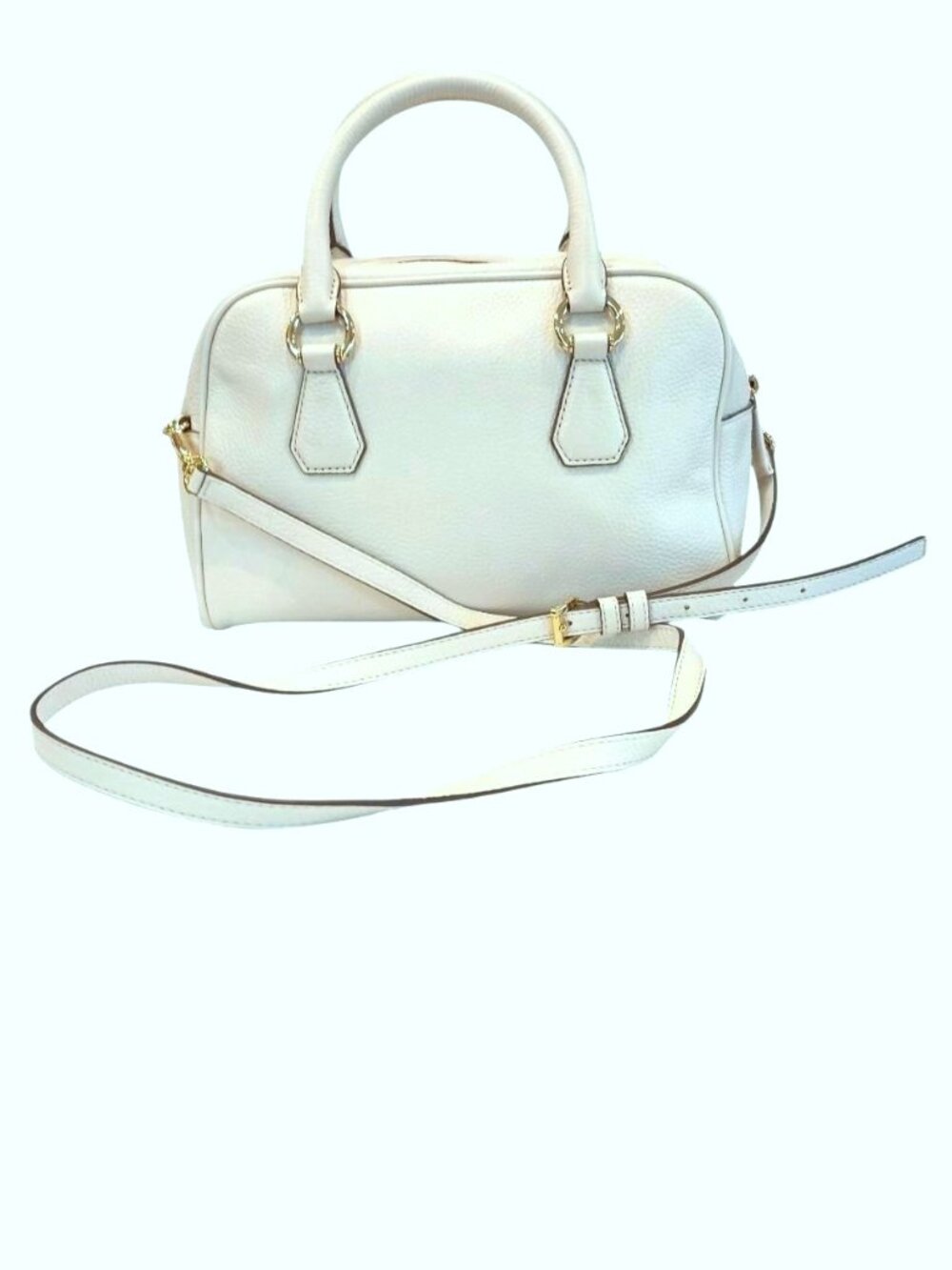 NEW Michael Kors Bedford Satchel Purse Medium Ecru Off White Zip Tassel Leather - Picture 3 of 8